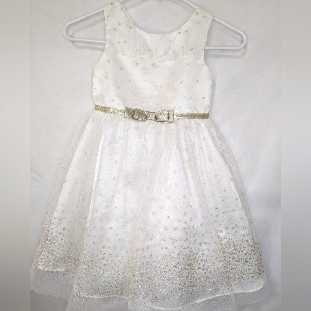 • Jona Michelle • Glitter Formal Party Girls Dress White Gold Sparkles 5T